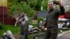 Kyiv Mayor Vitalii Klitschko shows a Kh-47 Kinzhal Russian hypersonic missile warhead, shot down by a Ukrainian Air Defence unit amid Russia's attack on Ukraine, at a compound of the Scientific Research Institute in Kyiv, Ukraine May 12, 2023. 