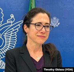 U.S. Assistant Secretary of State Mallory Stewart takes part in a press briefing in Abuja, Nigeria, on Aug. 21, 2024.