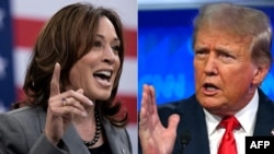 Mgombea urais wa chama cha Demokratik Kamala Harris (kulia) na rais wa zamani wa Marekani Donald Trump. Picha na AFP 