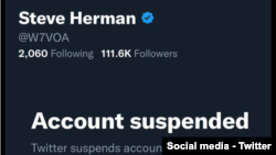 Twitter users on Dec. 15, 2022, were sharing this image of the notice posted on the account of VOA's Steve Herman. 