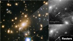 L'image d'Icarus, l'étoile la plus éloignée jamais vue, prise par le télescope de la NASA Hubble, le 2 avril 2018. 