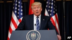 Le président Donald Trump donne un discours après l'attentat de Manchester à Bethlehem, le 23 mai 2017.