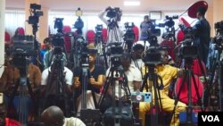 Journalistes sénégalais lors d'une conférence de presse, Dakar, le 10 février 2025.