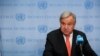 FILE - United Nations Secretary General Antonio Guterres speaks at the Security Council stakeout at the U.N. headquarters in New York, Aug. 1, 2019.