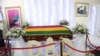 The coffin of the late former Zimbabwean leader Robert Mugabe at his residence in Harare, Sept. 12, 2019.