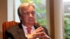 U.N. Secretary General Antonio Guterres speaks to The Associated Press, in Lahore, Pakistan, Tuesday, Feb. 18, 2020.