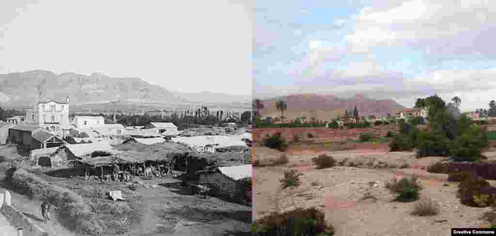 View from a distance: Jericho, West Bank (L) By American Colony (Jerusalem) Photo Dept., photographer, ca. 1900-1920. Library of Congress (R) &quot;Jericho, City of the Moon, City of Stars,&quot; 5 December 2012, Creative Commons/Deror Avi.