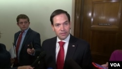 美國國會共和黨籍參議員魯比奧在國會山接受媒體採訪。(2019年6月13日)