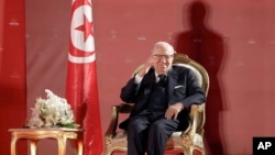 FILE - This photo provided by the Tunisian presidency shows the Tunisian President Beji Caid Essebsi during a meeting in Monastir, eaqtern Tunisia Saturday, April 6, 2019. 