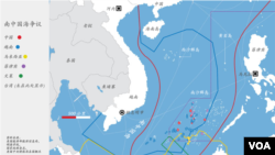 各國南中國海主權聲索示意圖（包括南沙群島）