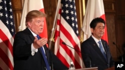 美國總統川普與日本首相安倍晉三2017年11月6日在東京迎賓館舉行記者會