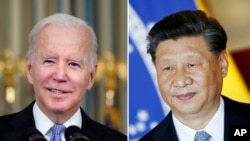 Le président américain Joe Biden à Washington, le 6 novembre 2021, et le président chinois Xi Jinping à Brasília, au Brésil, le 13 novembre 2019. AP Photo / Alex Brandon, Eraldo Peres.