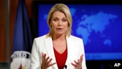 La porte-parole du département d'Etat Heather Nauert, lors d'un briefing à Washington, le 9 août 2017.