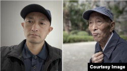 武漢新冠肺炎難屬張海（左），去年2月感染新冠病毒去世的父親張立發