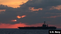 美國海軍斯坦尼斯航空母艦2019年2月25號在南中國海航行.