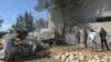 This picture taken on Nov. 18, 2019 shows the aftermath of a reported air strike on a factory south of the Libyan capital Tripoli.