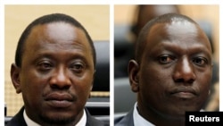 Rais Uhuru Kenyatta na naibu rais Rutto huko walipokuwa ICC.
