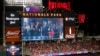 Images of President Donald Trump and first lady Melania Trump, accompanied by Republican lawmakers, are seen on an outfield scoreboard during a Salute to the Military during Game 5 of the World Series in Washington D.C., Oct. 27, 2019.