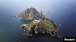 南韓和日本有主權爭議的一組島嶼鳥瞰圖