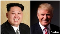 川普總統(右)與北韓領導人金正恩(左)。