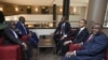 (De gauche à droite) Vital Kamerhe, Felix Tshisekedi, Adolphe Muzito, Moise Katumbi et Jean-Pierre Bemba, opposants congolais, avant une conférence de presse conjointe le 12 septembre 2018 à Bruxelles.