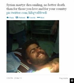 Jihadist groups regularly post onto Twitter photos of the dead posed as if smiling in an effort to glorify martyrdom.