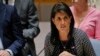 United Nations Ambassador from U.S. Nikki Haley address U.N. Security Council meeting on Myanmar's Rohingya crisis, Sept. 28, 2017, at U.N. headquarters. 