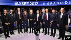 Les candidats à la présidentielle française avant leur débat sur les chaînes privées BFM TV et CNews, près de Paris, le 4 avril 2017