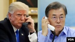 美國總統川普和南韓總統文在寅 (資料照片）